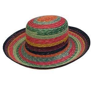 VTG Scala Collections Womens Sz Small RARE Rainbow Swirl Straw Hat Summer